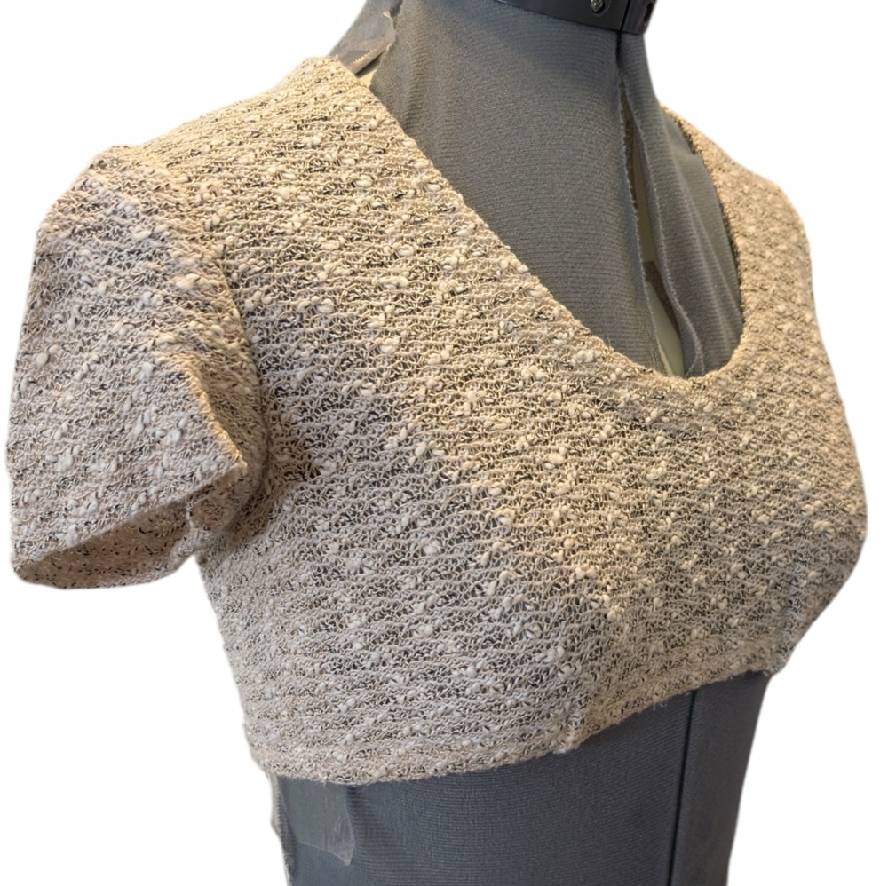 60s 70s Vintage Cream Woven Crop Top Boho Natural Rare